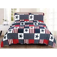 Lv 3 Piece White Red Blue Stars And Stripes Quilt Full Queen Set Patriotic American Flag Inspired Themed Bedding King Quilt Sets Quilt Sets Bedding King Quilt