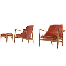 Modern, traditional, eclectic, rustic, glam, farmhouse, country Ib Kofod Larsen Elizabeth Chairs With Ottoman In Original Aged Leather For Sale At 1stdibs