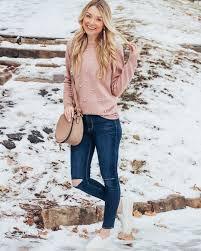 Pearl Sweater Pink Sweater Distressed Jeans White Sneakers Crossbody Purse Winter O Valentines Day Outfits Casual Girly Outfits Cold Day Outfits