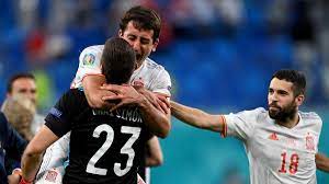 1 of 6 spain players celebrate their win during the euro 2020 soccer championship quarterfinal match between switzerland and spain, at the saint petersburg stadium in saint petersburg, friday. Dog 6klx5qmdpm