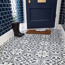 Black And White Vinyl Floor Tiles Homebase Atterly Floor Tile 450 X 450mm Blue 1 41m2 At Homebase Co Uk Bathroomflooring In 2020 Tile Floor Porch Tile Patterned Floor Tiles