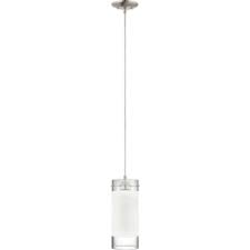 Sea grass 6 inch retro bell chandelier lamp shades (set of 6). Esprit 1 Light Indoor Brushed Nickel Mini Hanging Pendant With Sandblasted Frosted White Cylinder Glass Shade With Clear Glass Edges V2452 Factory Led Direct
