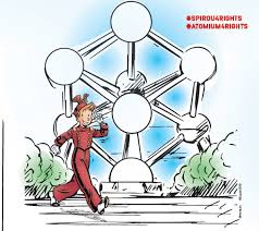 There are 9 spheres representing atoms which are connected by tubes with escalators and lifts. Brussels Culture Spirou4rights At The Atomium