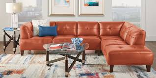 Villa Capri Orange 2 Pc Leather Sectional Living Room Sets Furniture Leather Sectional Furniture
