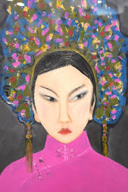 Sold at Auction: Amanda McColl, Amanda McColl. Geisha in Ceremonial  headdress. Mixed Media. Signed lower ri