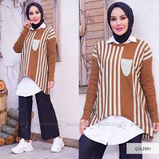Col2091 Pazarium Com Tr Tesettur Giyim Bayan Giyim Triko Tunik Elbise Kombin Tesettur Sal Esarp Triko Tunik Moda