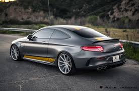 Racing Looks Of Custom Gray Matte Mercedes C Class With Yellow Stripes Mercedes Mercedes C Class Coupe C Class