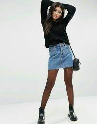 Pin By Mona On S T Y L E Denim Skirt Outfits Winter Skirt Outfit Jean Skirt Outfits