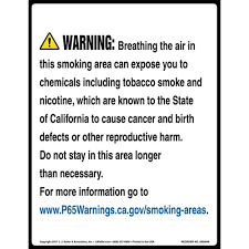 It is intended to help californians make informed decisions about protecting themselves from chemicals that could cause cancer, birth defects, or other reproductive. California Prop 65 Warning Sign Smoking Area Contains Chemicals Known To Cause Cancer Reproductive Harm