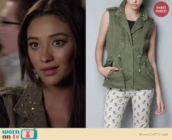 WornOnTV: Emily's khaki green vest with studded collar