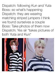 Dispatch Confirms That Nct S Yuta And Kun Are Dating Due To Wearing Matching Jumpers Match Nct Striped Jumper