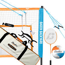 Hiraliy complete badminton set, badminton rackets set of 4 for outdoor backyard games, includes 1 portable badminton net, 4 rackets, 12 plastic shuttlecocks. Champions Volleyball Badminton Set Baden Sports
