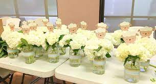 Little Lamb White Floral Centerpieces For Baby Shower Marcys Mess Baby Lamb Baby Shower Sheep Baby Shower Girl Baby Shower Decorations