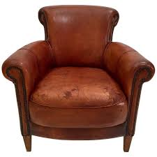 French Art Deco Style Library Leather Club Chair With Nailhead Details Leather Club Chairs Club Chairs Small Leather Club Chair