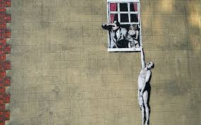 Game application digital wallpaper, graffiti, bodysuit, helmet. Banksy Graffiti Window Wall Hd Wallpaper Art And Paintings Wallpaper Better