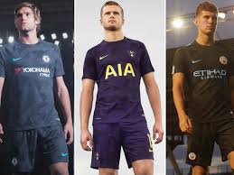 Manchester city's badge is placed on the left breast with '125 years' embroidered underneath coloured black. They Re All The Same Fans Fume As Chelsea Manchester City And Tottenham Third Kits Are Released Mirror Online