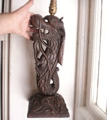 Old Antique Chinese Carved Wooden Dragon Electric Table Lamp Light C 1920 China Table Lamp Lighting Old Antiques Antiques