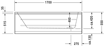 The measurements are for the exterior of the tub. D Code Bathtub With Support Feet For Standard Installation 700105 Duravit