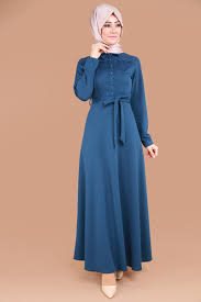 Aktif Dugmeli Tesettur Elbise Indigo Urun Kodu Pua6123 59 90 Tl The Dress Basortusu Modasi Elbiseler