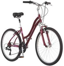 schwinn suburban deluxe comfort hybrid bike featuring low step through aluminum frame and 21 speed drivetrain with 26 inch wheels small 16 inch