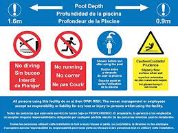 Multi Language Sign English French And Spanish Swimming Pool Rules Depths Sign No Diving No