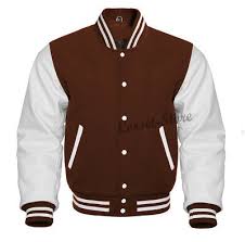 Brown And White Letterman Jacket In Wool And Genuine Leather Sleeves S 5xl Ebay