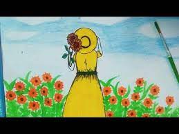 رسم فتاه في مزرعه دوار الشمس عباد الشمس رسم فتاه و دوارة الشمس drawing girl and sunflower youtube sunflower art girl drawing drawings