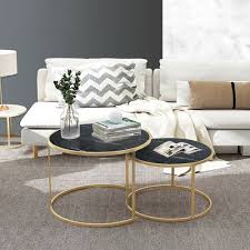 Layering your personality into a family room just got a lot easier with this wide selection of designer accent coffee tables. Black Marble Vein Round Coffee Tables Set Sofa Side Nested End Table Living Room Ebay