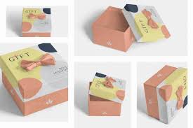Box hanging free mockup to showcase your branding packaging design in a photorealistic style. Square Gift Box Mockups