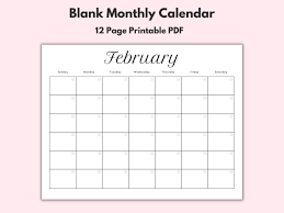 monthly blank calendar printable calendar template etsy