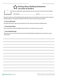 This is often the grade level where readers become less interested. Writing About Reading Assessment Let S Soar In Grade 4 Worksheet Education Com