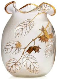 Legras Cie A Saint Denis Vase De Forme Ovoide A Large Col Trilobe En Verre Double Partiellement Givre A L Acide A Decor Grave Et E Art Nouveau French Art Vase