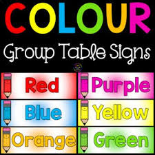 Color Group Table Signs This Product Includes A Range Of Color Themed Group And Table Signs In The Colors Red Yellow Gree Color Grouping Table Signs Color
