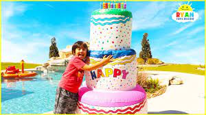 Chocolate yummy happy birthday cake name edit photos. Ryan Pretend Play Giant Happy Birthday Cakes Toys Youtube