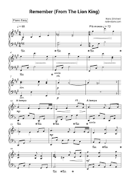 Hans Zimmer Lebo M Remember From The Lion King Sheet Music For Piano Download Piano Easy Sku Pea0018820 At Note Store Com