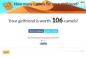 Here you can calculate the value of your girlfriend, your boyfriend or of course yourself, in camels. So There S A Site To Calculate How Much Camels You Could Get For Your Gf Imgur