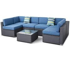 Outdoor Furniture 7 Piece Patio Wicker Sofa Set Washable Seat Cushions And Glass Coffee Table Havenside Home Furniture Sofa Set