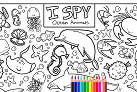 Keep a cat and pumpkin company on a magical night. I Spy Ocean Animals Coloring Page Printable Download Etsy