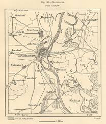 The plate carree projection is a simple cylindrical projection originated in the ancient times. Magdeburg Environs Saxony Anhalt Elbe Sketch Map 1885 Old Antique