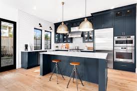 blue mid century kitchen cabinets