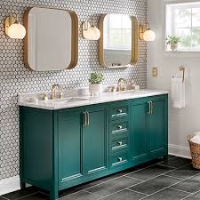 Some cabinets have lighting for easy use at night. Bathroom Vanities The Home Depot