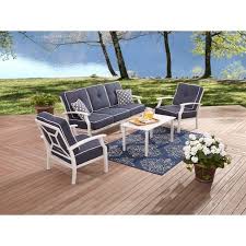 Better Homes And Gardens Carter Hills 4 Piece Patio Furniture Conversation Set Blue Walmart Com In 2020 Patio Furniture Conversation Sets Conversation Set Patio Better Homes And Garden