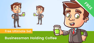 Business Cartoon Character Holding a Coffee