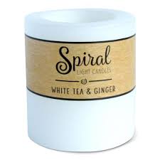 Spiral Light Candle White Tea Ginger 3x3 Jubilee Gift Shop Spiral Candles White Candles Candlelight