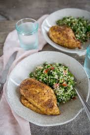 Salty olives, sweet grapes and fresh herbs give ordinary chicken salad a tantalizing twist. Moroccan Chicken With Tabouleh The Backyard Cook