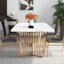 Contemporary 63 In 2020 Faux Marble Dining Table Dining Table Gold Dining Table Marble
