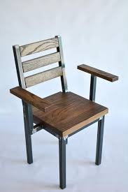 Wood And Steel Dining Chair With Armrest Rustic Industrial House Decor Rustic Rustic Chair Steel Dining Chair