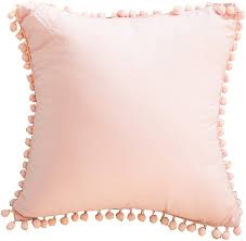 Meaning4 Light Pink Pillow Cover With Pom Balls Cotton Throw Pillow Case 45x45cm 18x18inches In 2020 Light Pink Pillows Pink Pillows Pink Pillow Covers