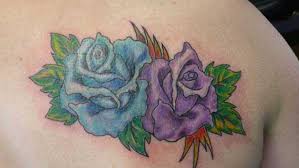 Purple rose tattoos that you can filter by style, body part and size, and order by date or score. Blue And Purple Rose Flowers Tattoos On Back