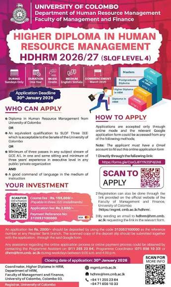 University of Colombo Launches Bachelor of Labour Management Degree Programme for 2026/27 Academic Year
